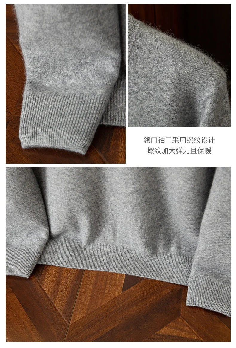 100% Cashmere Men's Pullover Casual Solid Color Knitted Sweater Loose Pull V-Neck Tops Basic Versatile Jumper