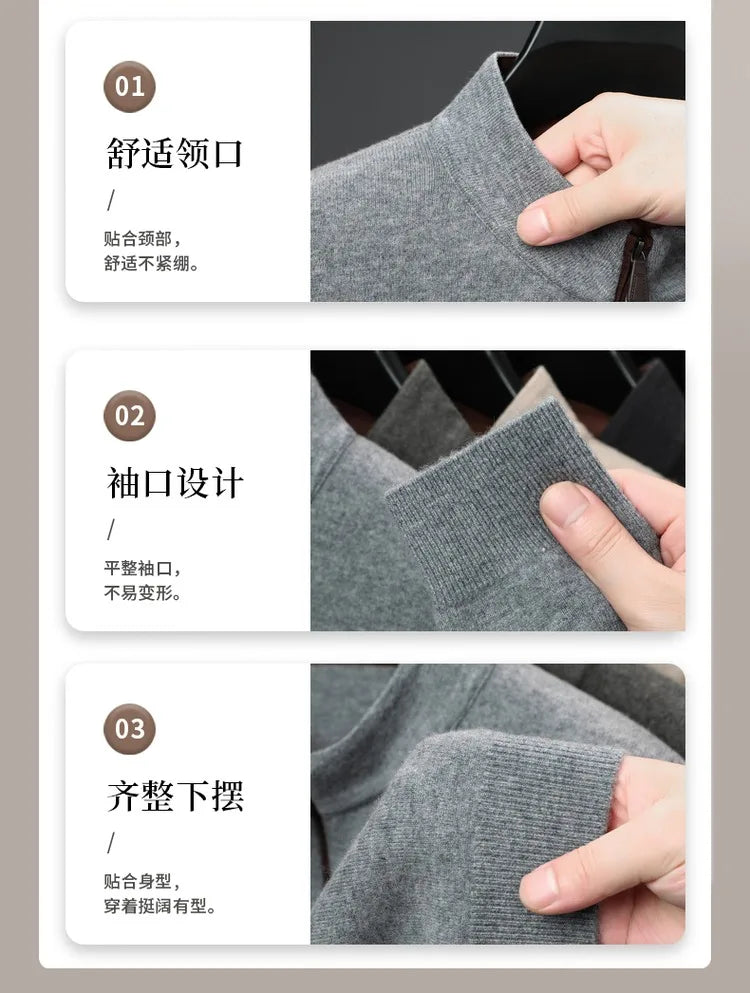 Cashmere Wool Classsic Sweater Men Autumn Winter Warm Knitting Clothes Long Sleeve  Sheep Wool Zipper Sweater Top Pullovers