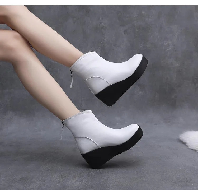 GKTINOO 2026 New Autumn Winter Women Shoes Woman Genuine Leather Wedges Snow Boots Height Increasing Short Women Boots Platform