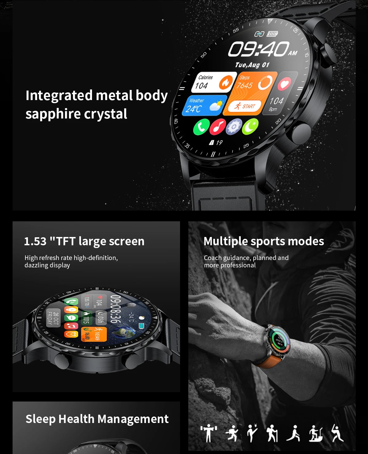 LIGE New Smart Watch 1.53'' 360*360 Full Touch Screen Outdoor Waterproof Bluetooth Call Watches Sports Fitness Man smart watches