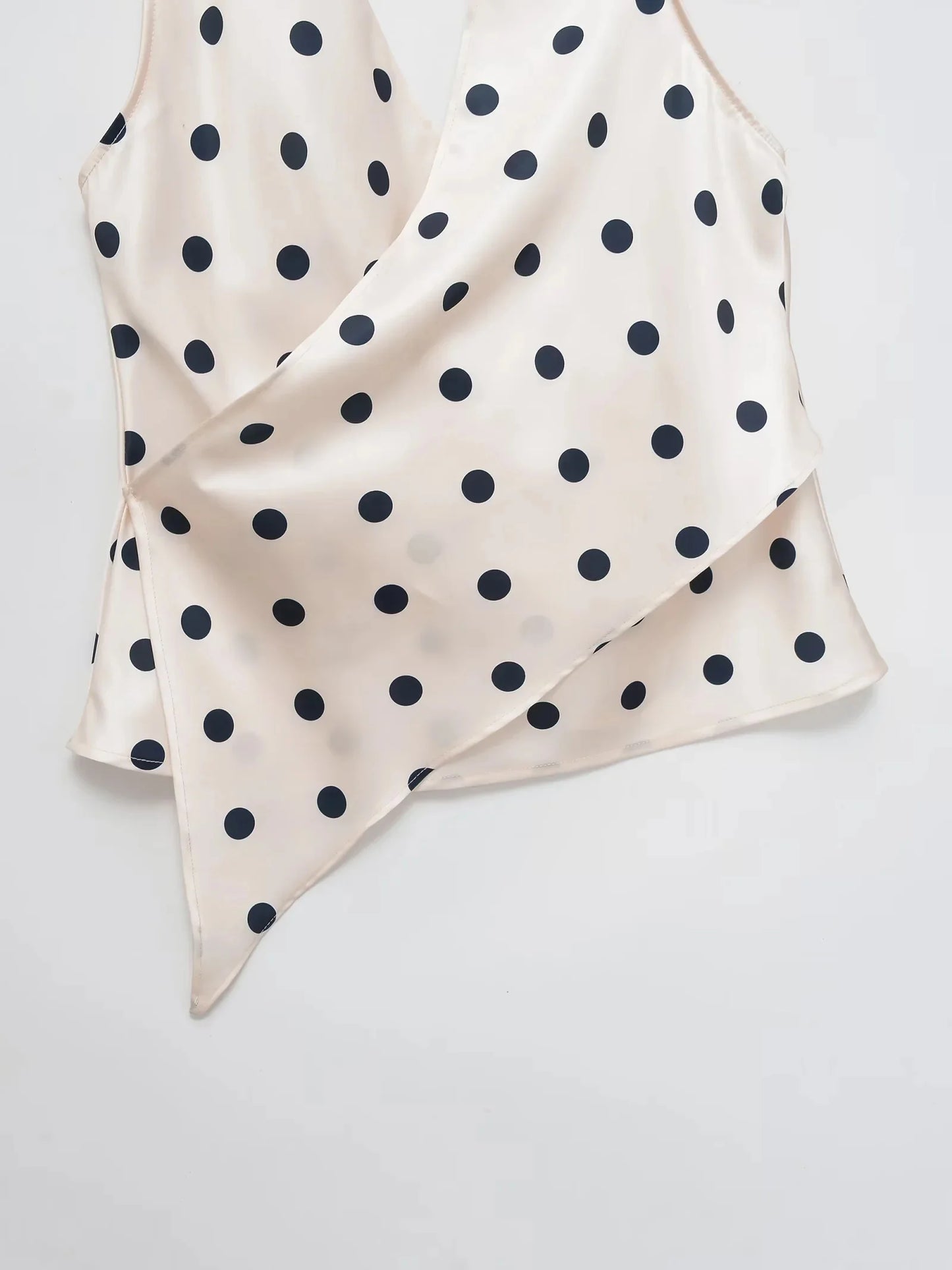 HH Women Fashion Halter Tops Draped Asymmetrical Hem Elegant Satin Sleeveless Summer Vest Female Casual Party Polka Dot Tops