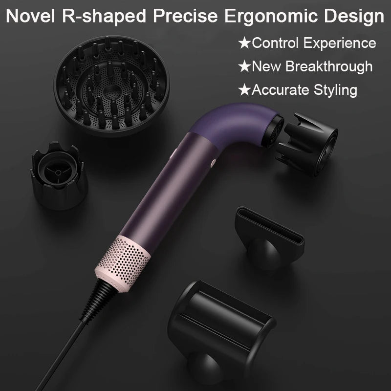 Hair Dryer 1400 Watt High Speed HairDryer Bend Pipe Professinal Hair-care Leafless Negative Ion Styling Tools with 6 Air Nozzles