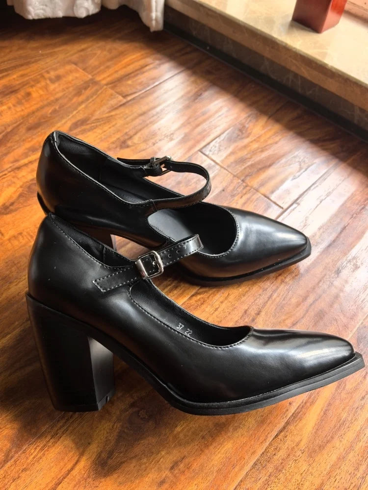 MKKHOU Fashion Pumps New High Quality Genuine Leather Pointed High Heels Mary Jane Shoes Women's Heels Leather Shoes Women Shoes