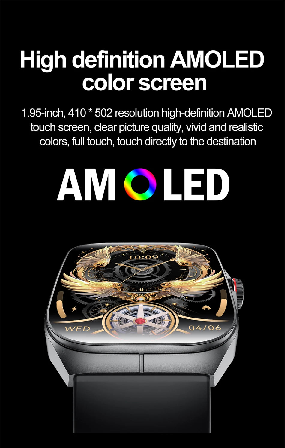 Smart Watch 1.95''AMOLED Curved Display BT Call NFCHeart Rate Monitor Multi-Sport Modes Fitness Tracker Smartwatch for Men Women