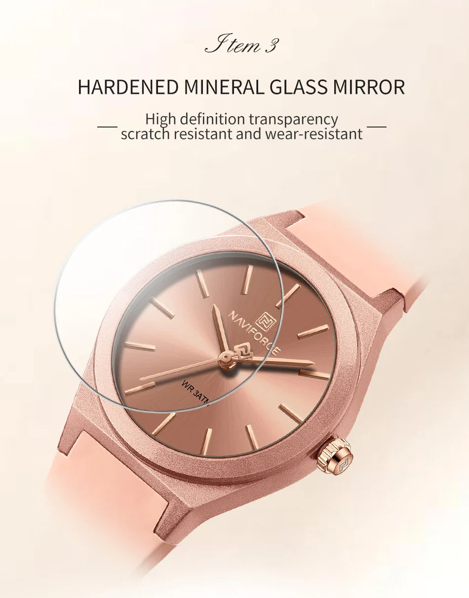 NAVIFORCE Women Watches Silicone Strap Women Quartz Wristwatches Waterproof Round Dial Retro Watch Ladies Girls Reloj Para Mujer