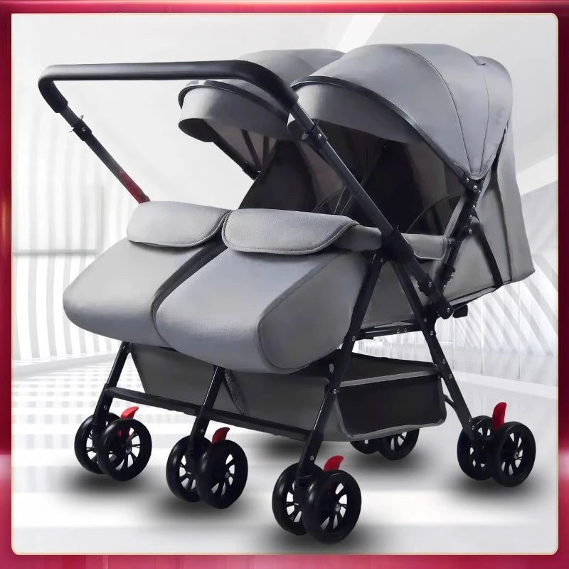 Twin Stroller, Double Seat/double Recline Stroller, Foldable, Suitable for Two People and Can Be Taken Into Elevators.