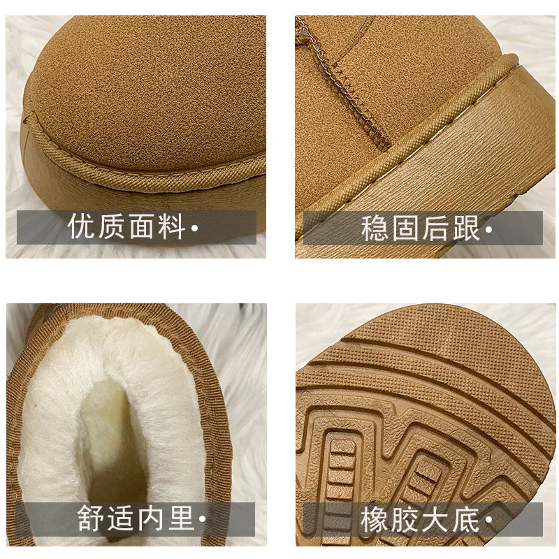 Winter Women Short Plush Warm Snow Boots Casual Shoes New Suede Fur Chelsea Ankle Boots Flats Platform Ladies Shoes Botas