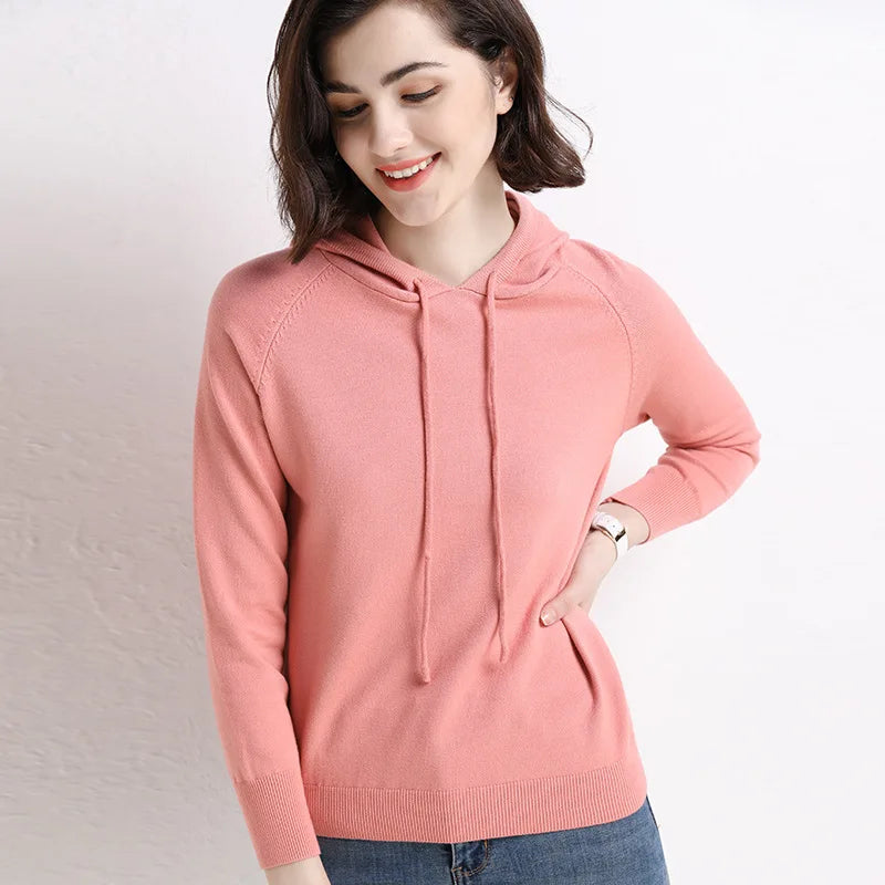 Autumn Winter Women Sweater 2025 New Solid Jumper Long Sleeve Hooded Pullovers Korean Fashion Loose Lady Casual Knitted Sweaters