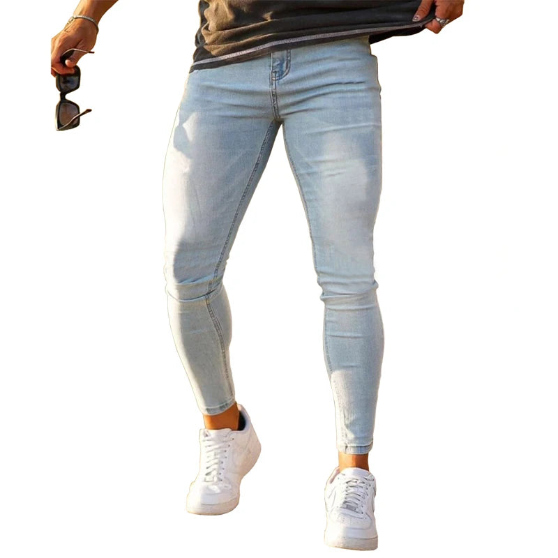 Mens Skinny Jeans Solid Color High Stretch Denim Trousers Casual Daily For Office Parties Male Cowboy Pants