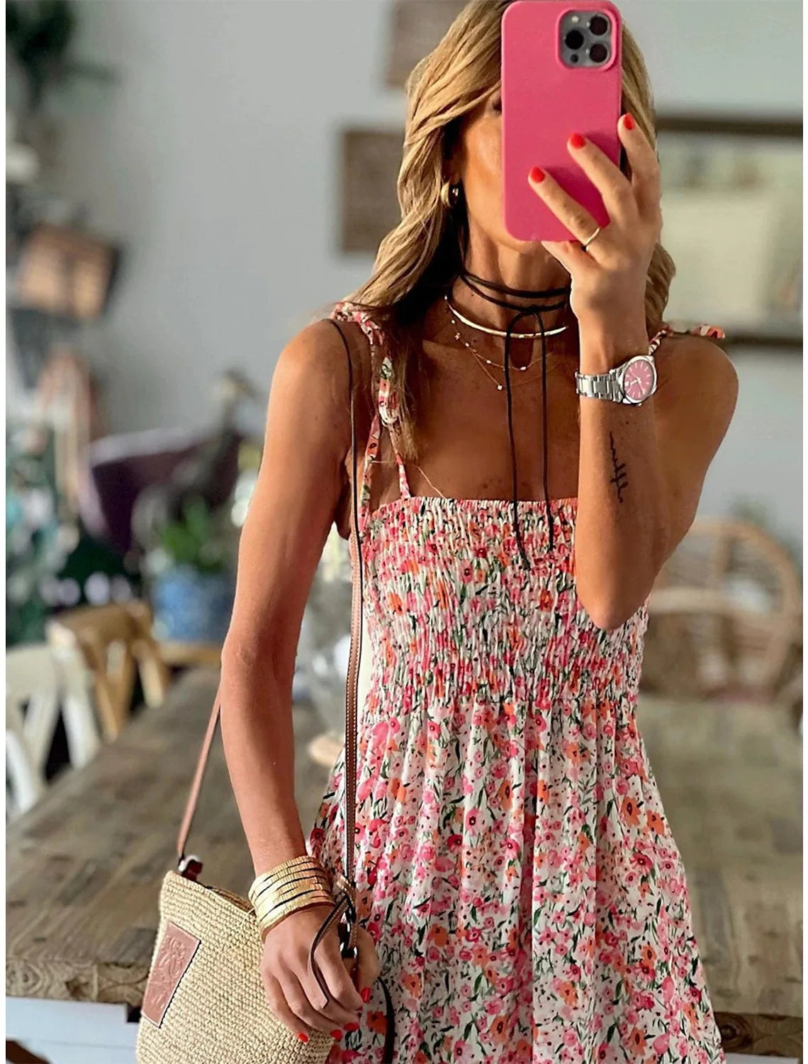 Summer Fashion Sling Maxi Dress Loose Elegant Ruffle A-Line Dress Casual  Floral Printed Women Backless Beach Dresses Midi Dress