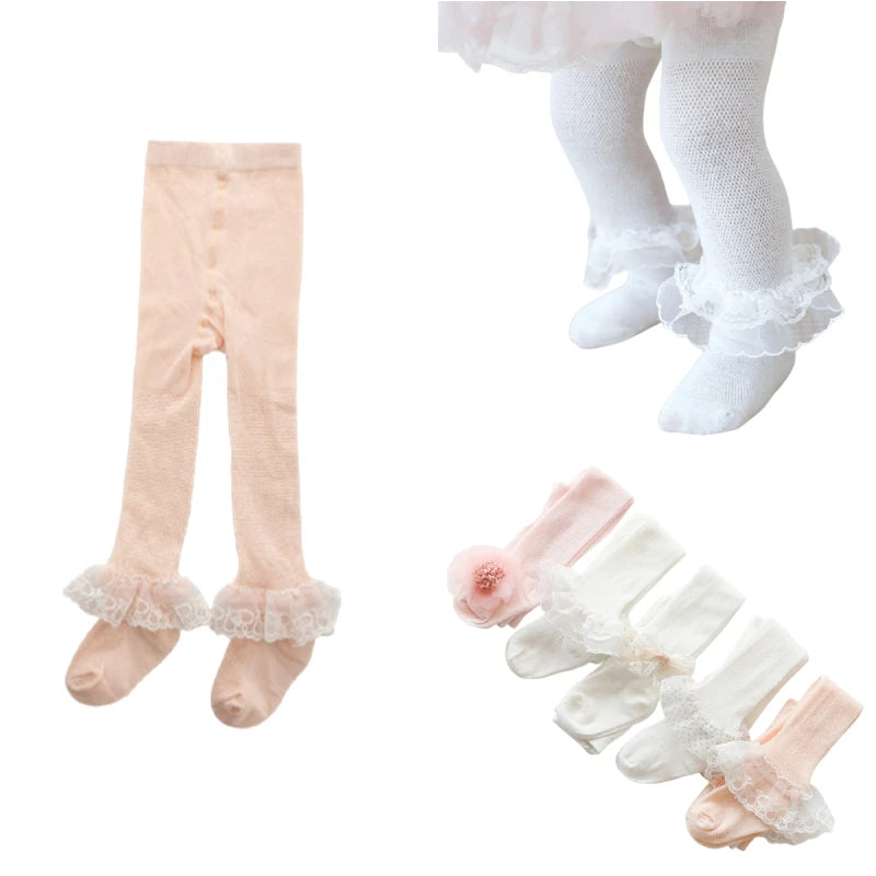 Bow Flower Stockings for Infant Newborn Little Girl Socks Lace Mesh Pantyhose Cute Girls Baby Tights Baby Girl Legging Tights