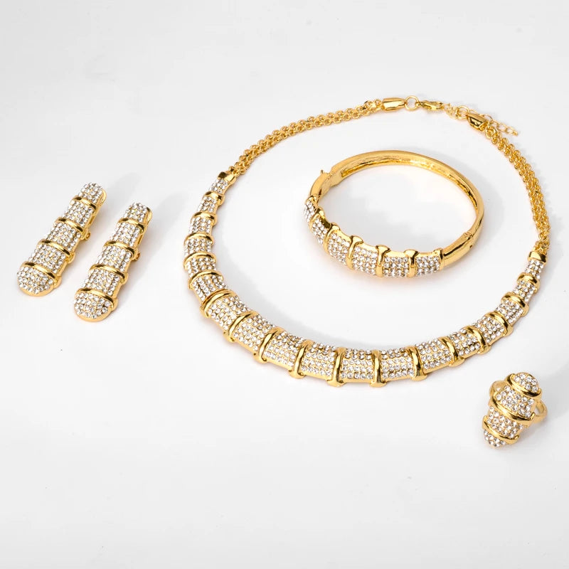Sunny Jewelry Sets Italy Design Dubai Gold Color Bamboo Knots Shape Necklace Ring Bracelet Earrings Ladies Wedding Party Gift