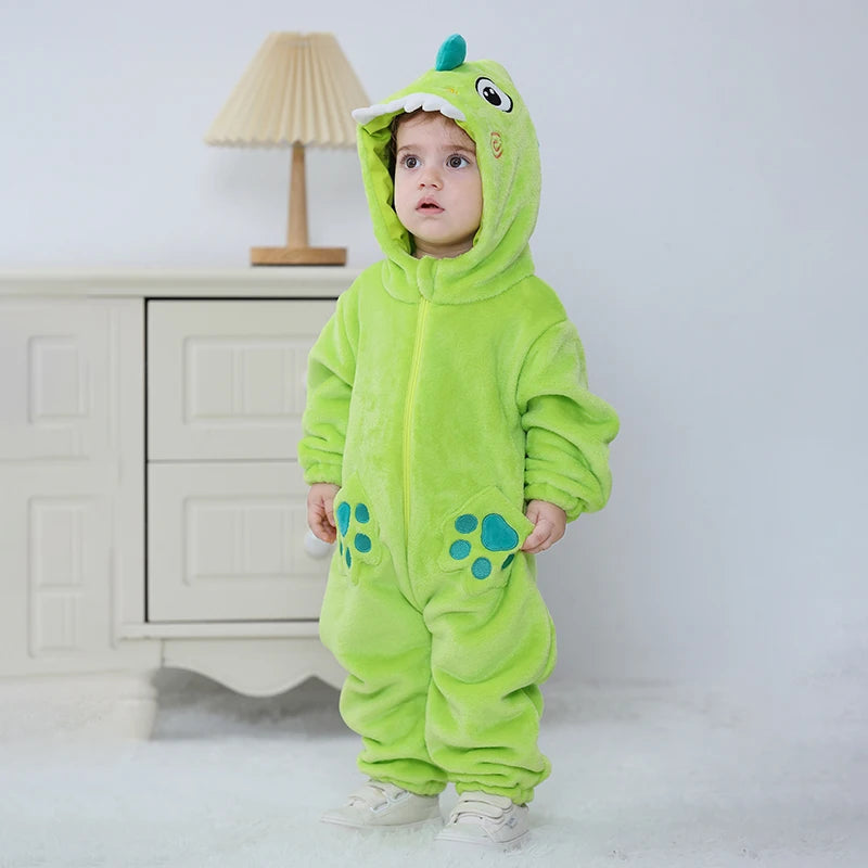 Sully Kigurumis Baby Girls Clothes Romper Winter Soft Warm Infant Boys  Bodysuit Cosplay Pika Hooded Zipper Jumpsuits