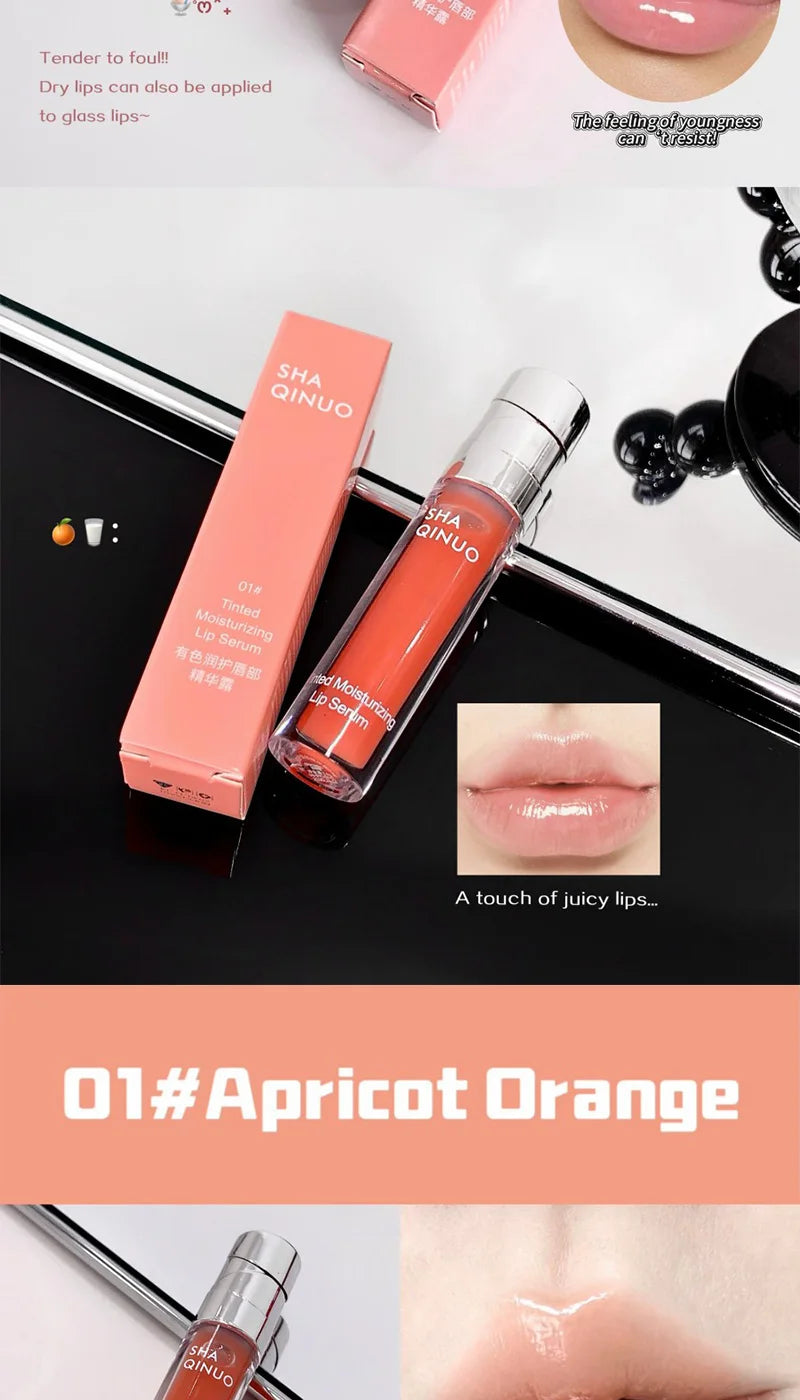 SHAQINUO Tinted Lip Serum 2.6g Deep Moisturizing Hydrating Tinted Lip Gloss Watery Glossy Mirror Finish Natural Nude Makeup