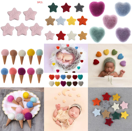 Newborn Wool Felt Heart Ice Cream Props Tiny Baby Girl Boy Photo Shoot Handmade Crafts Felt Photography Props Accessories Cute