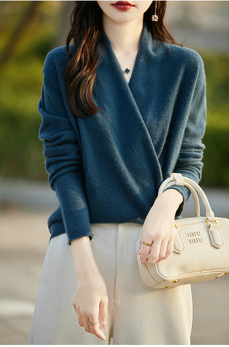 Women's Knitted Cashmere Sweater 100% Merino Wool Thickened Top Loose Long Sleeve Clothing Warm For Autumn And Winter YYY2442