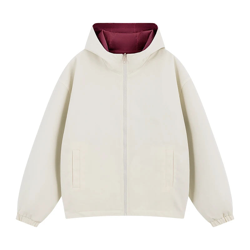 Womens Hooded Reversible Jackets 2025 Windbreaker Women Jackets Basic Coats Zipper Fashion Lightweight Jackets Famale Outerwears