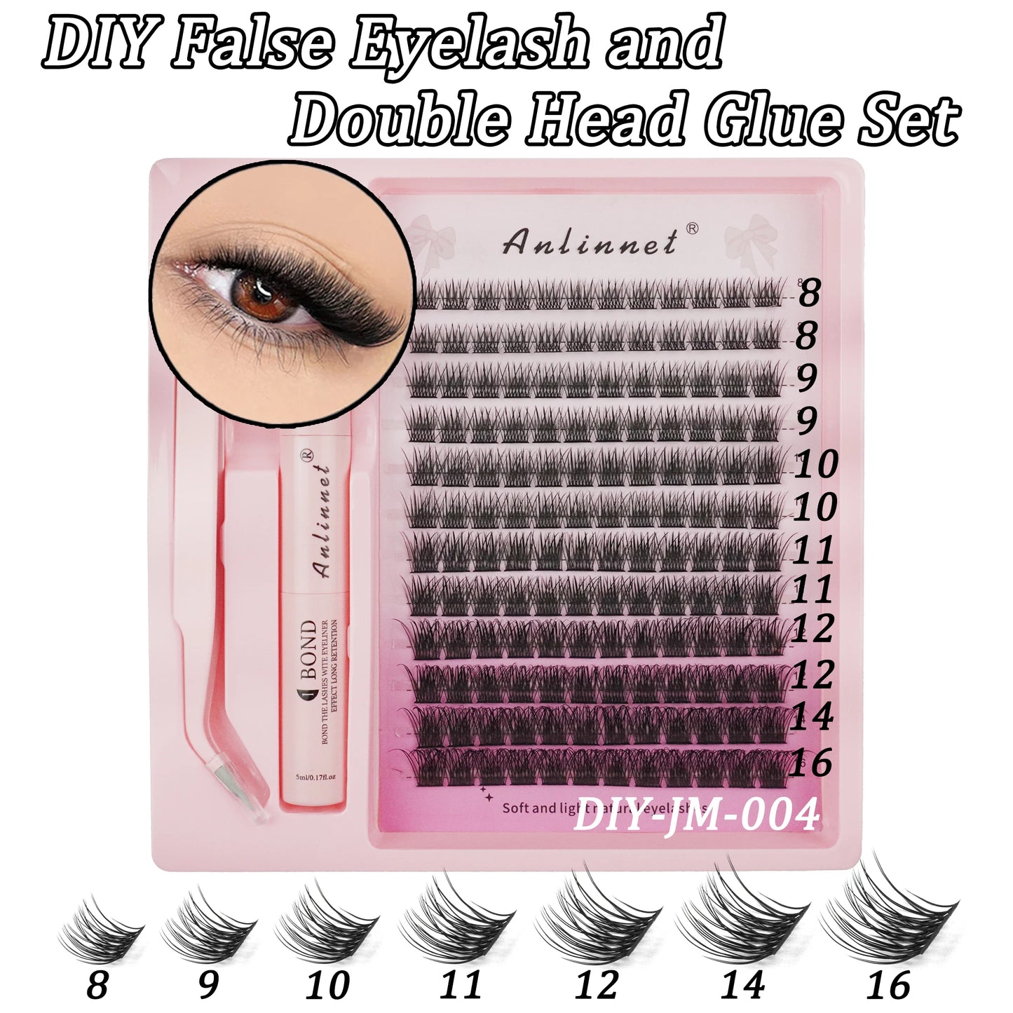 Eyelash Bundle Set DIY Eyelash 8-15mm Extended Makeup Personal Eyelash Adhesive+Sealing Layer Adhesive+Eyelash Tweezers