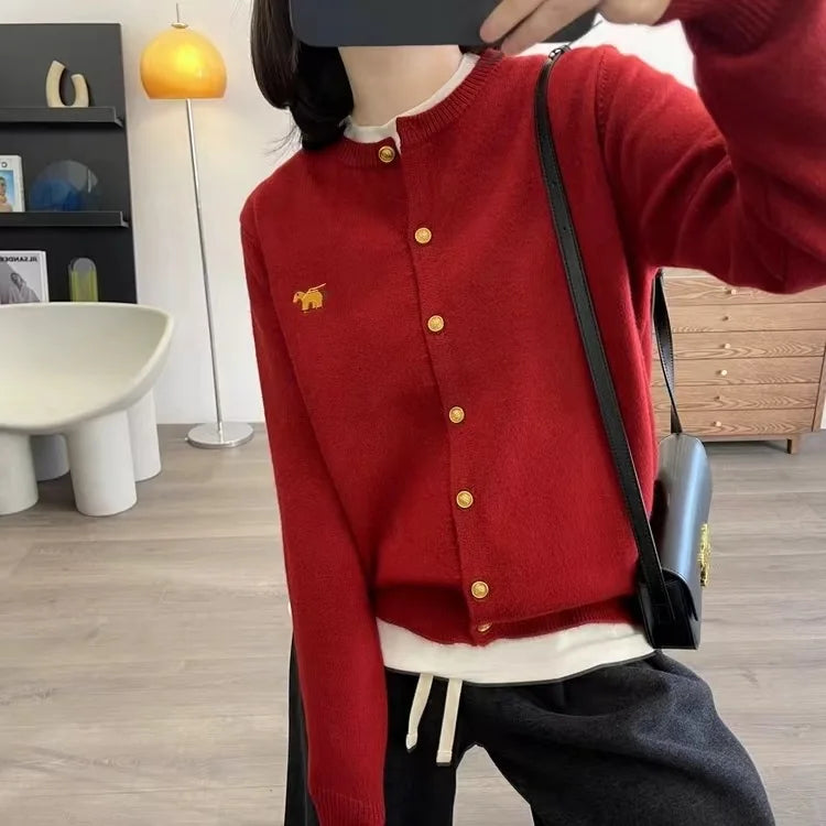 Long-sleeved Cashmere cardigan women sweater cashmere knitted  O-neck Cashmere cardigan sweater coat  Autumn and Winter