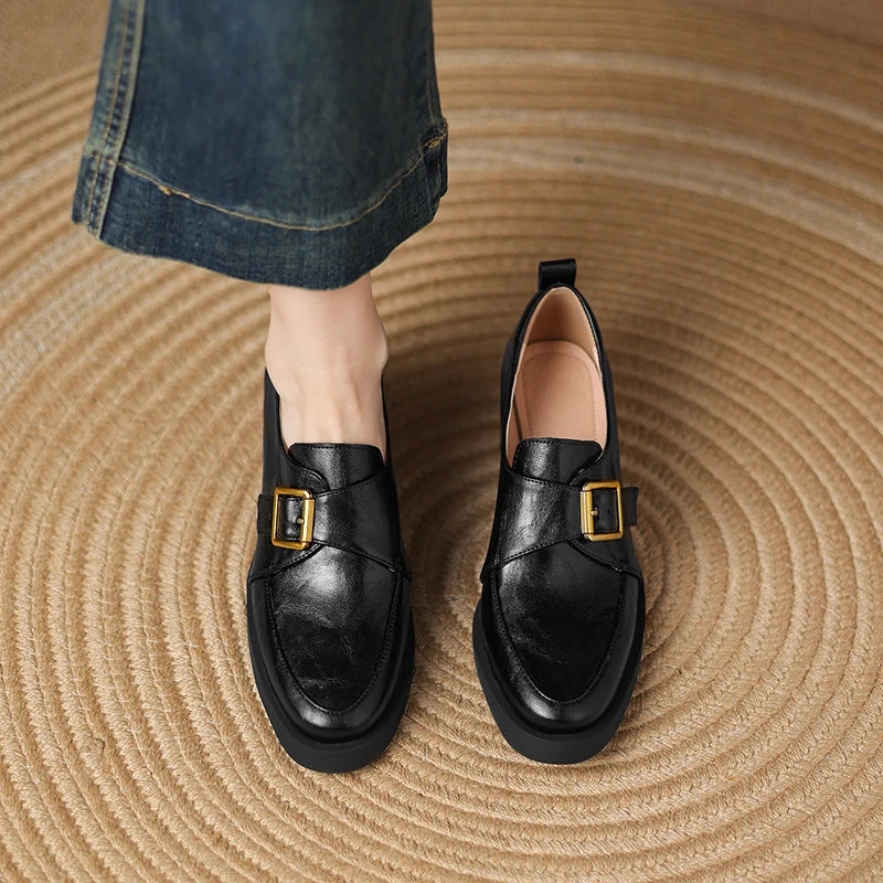 2026 New Women Pumps Pointed Toe Women Shoes Chunky Heel Loafers Fashion High Heels Split Leather Ladies Shoes Big Size 43