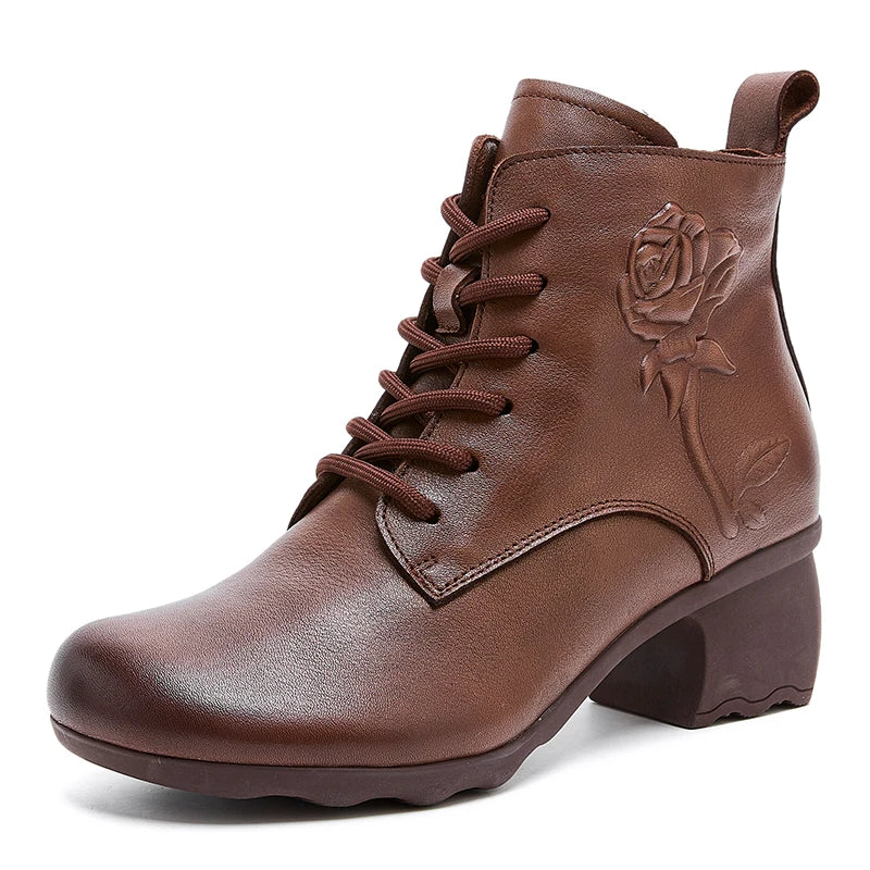 GKTINOO Spring Autumn Women Boots Genuine Leather High Heels Ankle Boots For Women Shoes Retro Handmade Zipper Short Boots