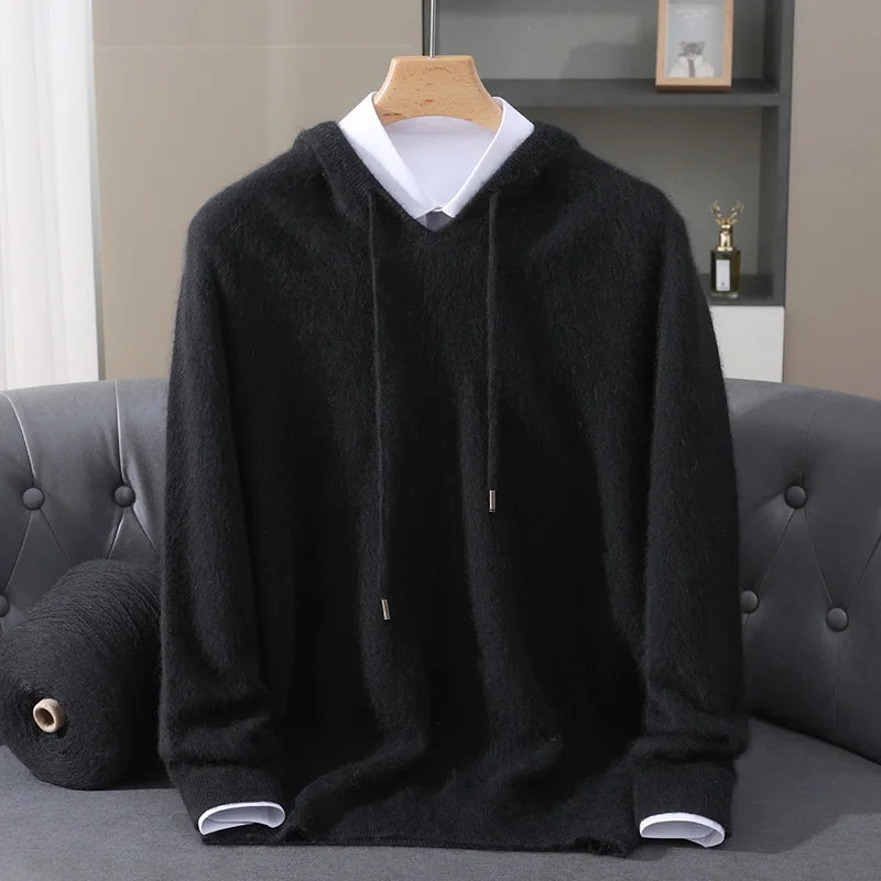 Men's Clothing: 100% Pure Mink Cashmere Knitted Sweater Casual And Loose Large-Sized Hooded Pullover Autumn Winter New Products