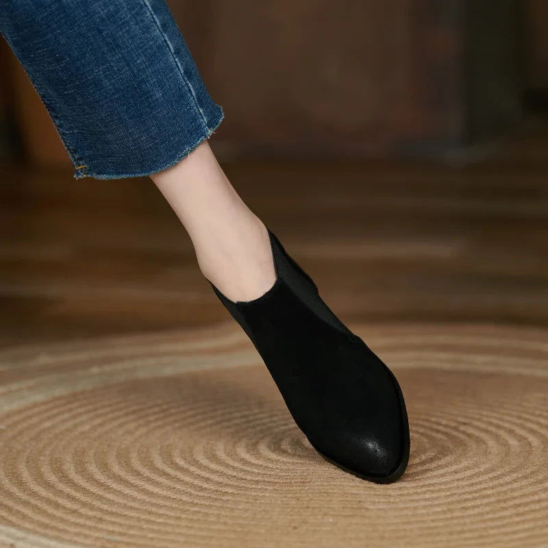 2025 New Ankle Boots Autumn/Winter Women Boots Pointed Toe Fashion Women Shoes Cow Suede Chelsea Boots Genuine Leather Shoes