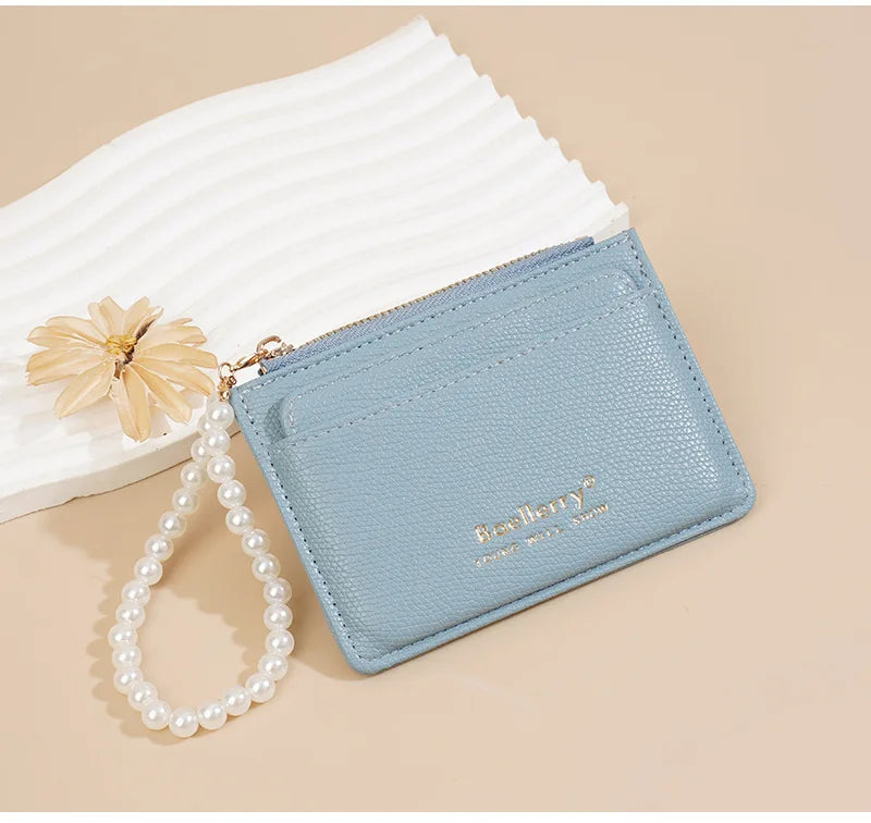 Fashionable Womens Card Case Ins Trend High Class Pearl PU Small Purse