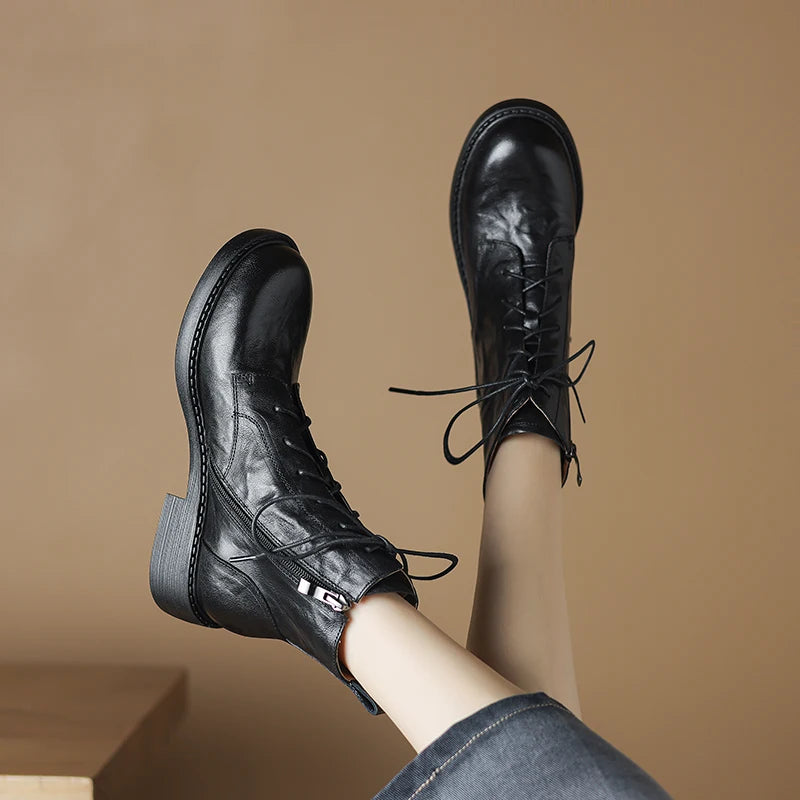 2025 New Autumn Ankle Winter Genuine Leather Women Boots Chelsea Boots Women Shoes Real Leather Shoes Retro Platform Shoes