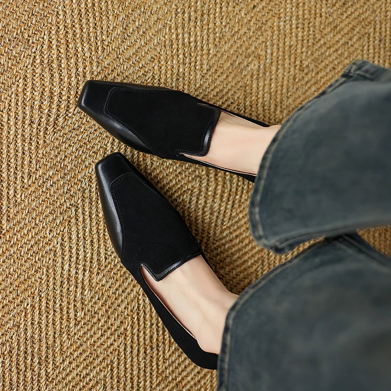 2025 NEW Autumn Women Loafers Genuine Leather Women Shoes Square Toe Chunky Heel Shoes Women Pumps Soft Ladies Shoes