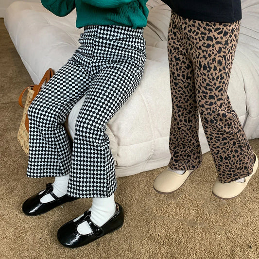 Leopard Infant Girls Pants Toddler Kid Baby Girls Clothes Autumn Flares Pants Elegant Childrens Bottoms Fashion Trousers