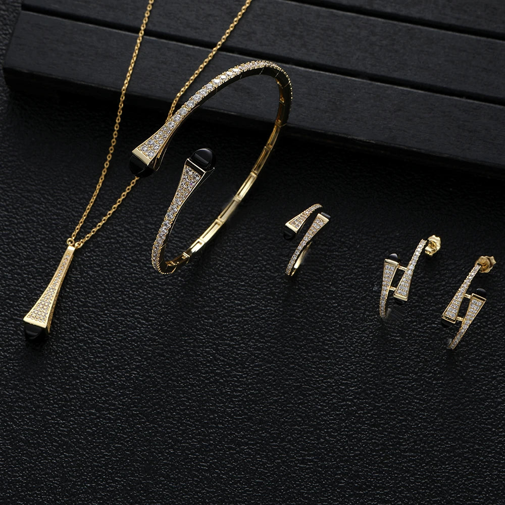NEW Famous Brand 4pcs Waterdrop Jewelry Sets For Women Wedding Party Cubic Zircon High End Craft Dubai Bridal Jewelry Set