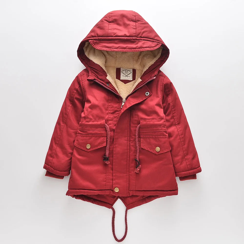 Winter Kids Clothes Plus Velvet Thicken Warm Jacket for Girls Casual Zipper Boys Outerwear Solid Versatile Children's Clothing