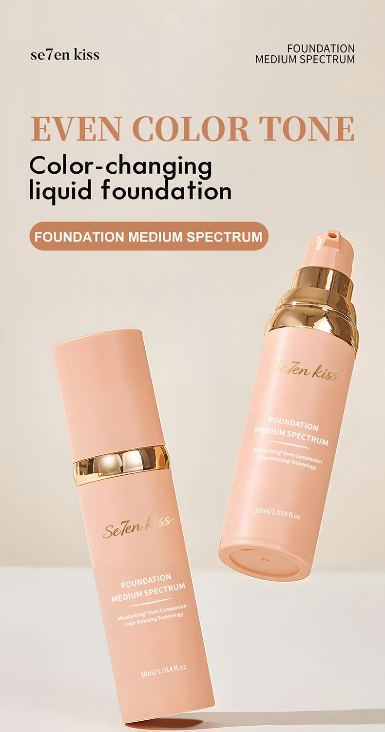 Color Changing Liquid Foundation, Waterproof and Sweat Resistant, Durable Formula, Light Fitting, Natural Makeup Effect