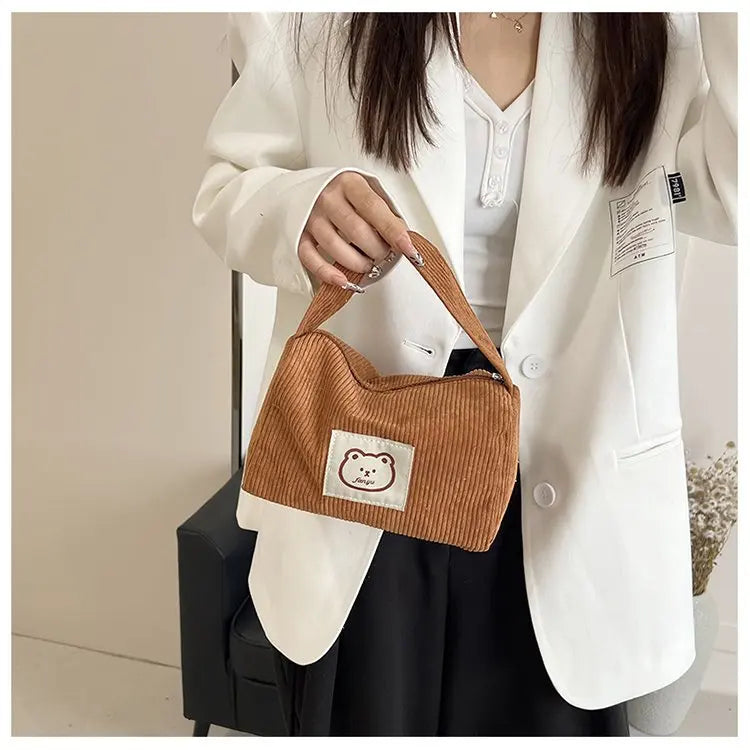 Bear Large Makeup Bag for Women Corduroy Cosmetic bag Make up Bags Zipper Pouch with handle Cosmetic Organizer Toiletry Bag