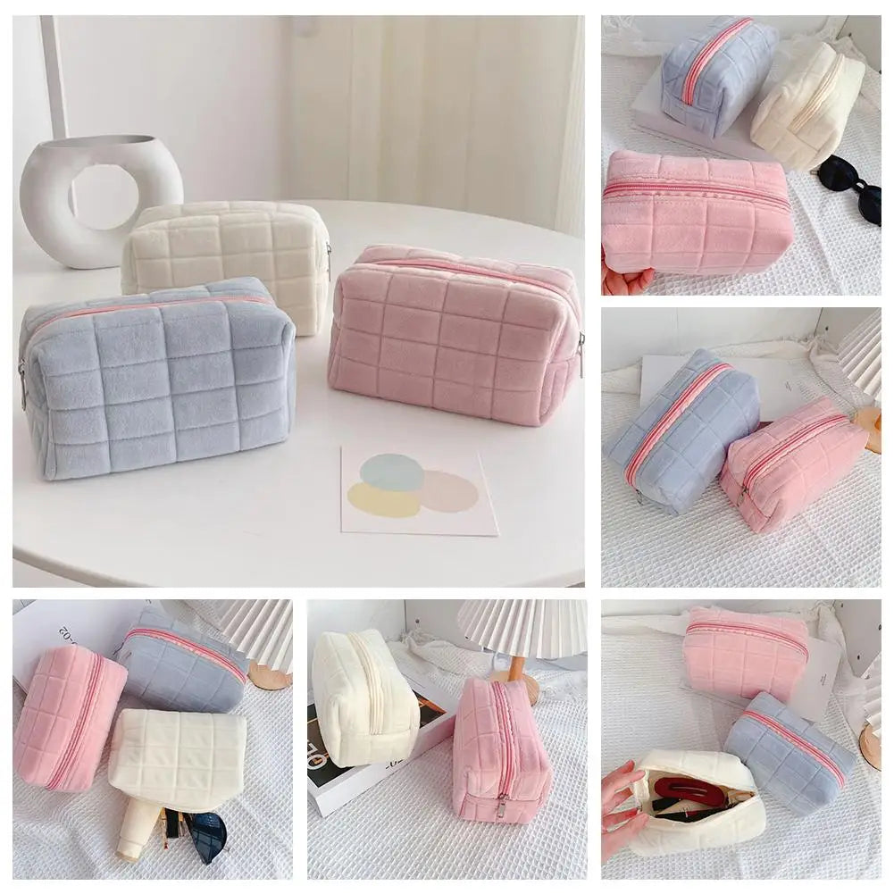 Makeup Bag Pillow Storage High-End Sense Portable Travel Cosmetic Bags Solid Color Zipper Toiletry Bag Washing Pouch Storage Bag