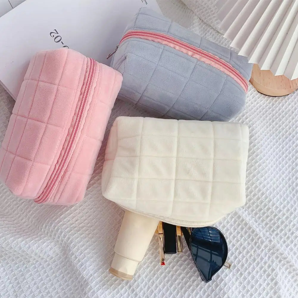 Makeup Bag Pillow Storage High-End Sense Portable Travel Cosmetic Bags Solid Color Zipper Toiletry Bag Washing Pouch Storage Bag