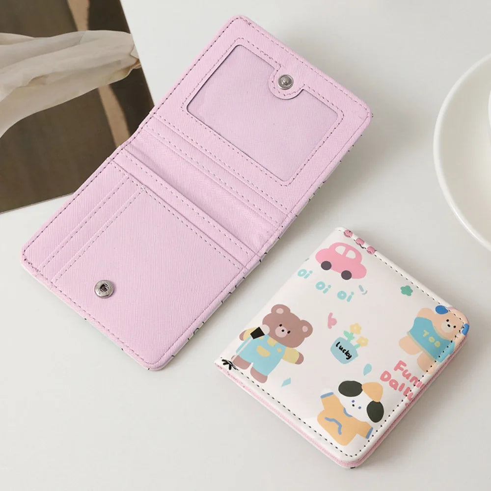 Cute Short Wallet Cartoon Coin Purse Girls PU Leather Money Bag Mini Portable Storage Bag Kawaii Card Holder