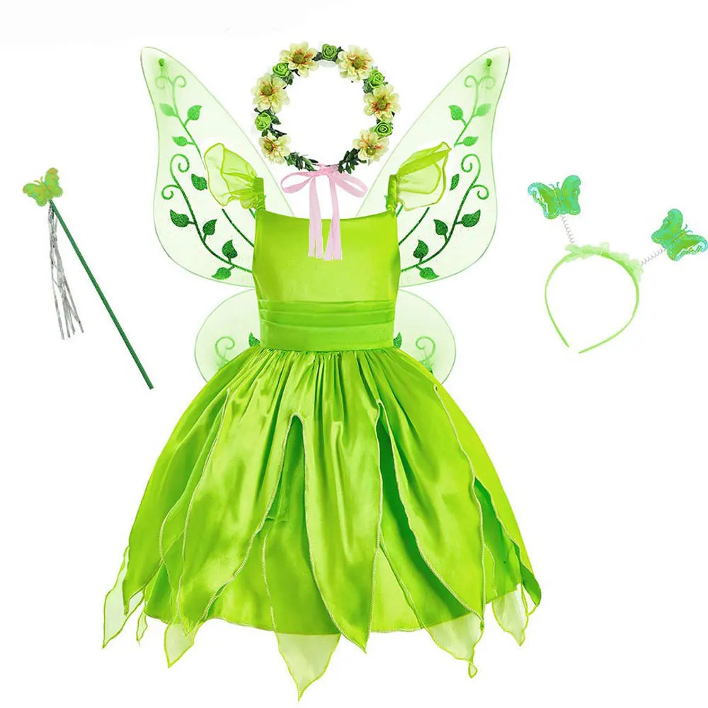 Disfraz Halloween for Girls Dress Tinker Bell Halloween Costume Kids Green Fancy Fairy Princess Cosplay Party Carnival Dress