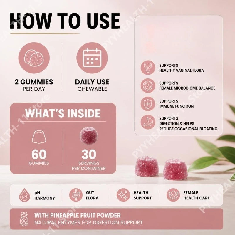 Vaginal Flora Gummies with Lactobacillus Acidophilus and Vitamin C Support for Female Microbiome Balance 60 Gummies