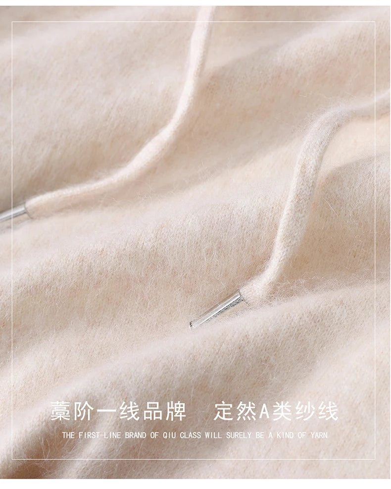 Men's Clothing: 100% Pure Mink Cashmere Knitted Sweater Casual And Loose Large-Sized Hooded Pullover Autumn Winter New Products