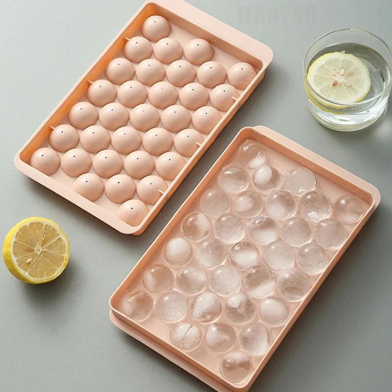 33 Ice Ball Mold - Whiskey Cocktail Round Ice Cube Maker with Lid, Perfect Hockey Ball Shape, BPA Free Mini Tray Kitchen Tools