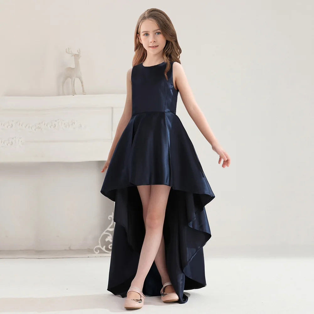 HETISO 8-16Y Teen Girls Party Dresses Navy Blue Long Trailing Elegant Children's Princess Dress Formal Evening Festive Ball Gown