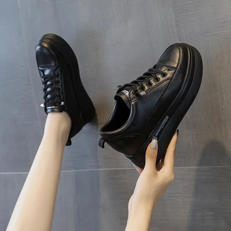 7cm Women Shoes Genuine Leather White Air Mesh Sneakers Chunky Shoes Platform Wedge Spring Autumn Breathable Summer Shoes 40