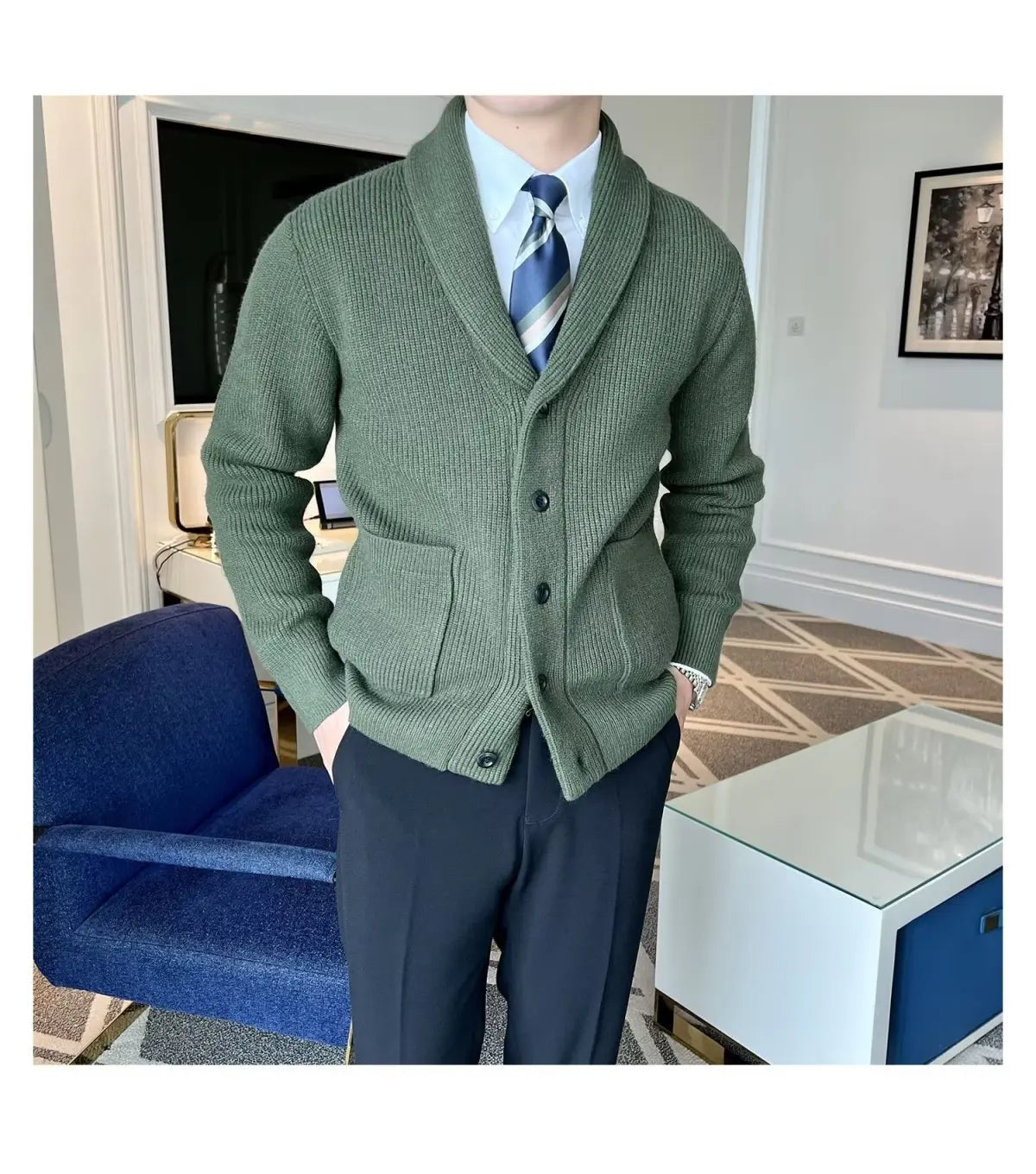 Men's Clothing Cardigan Jacket V Neck Coat Knit Sweater Male Plaid Elegant Casual Long Sleeve 100% Korean 2024 Autumn Classic