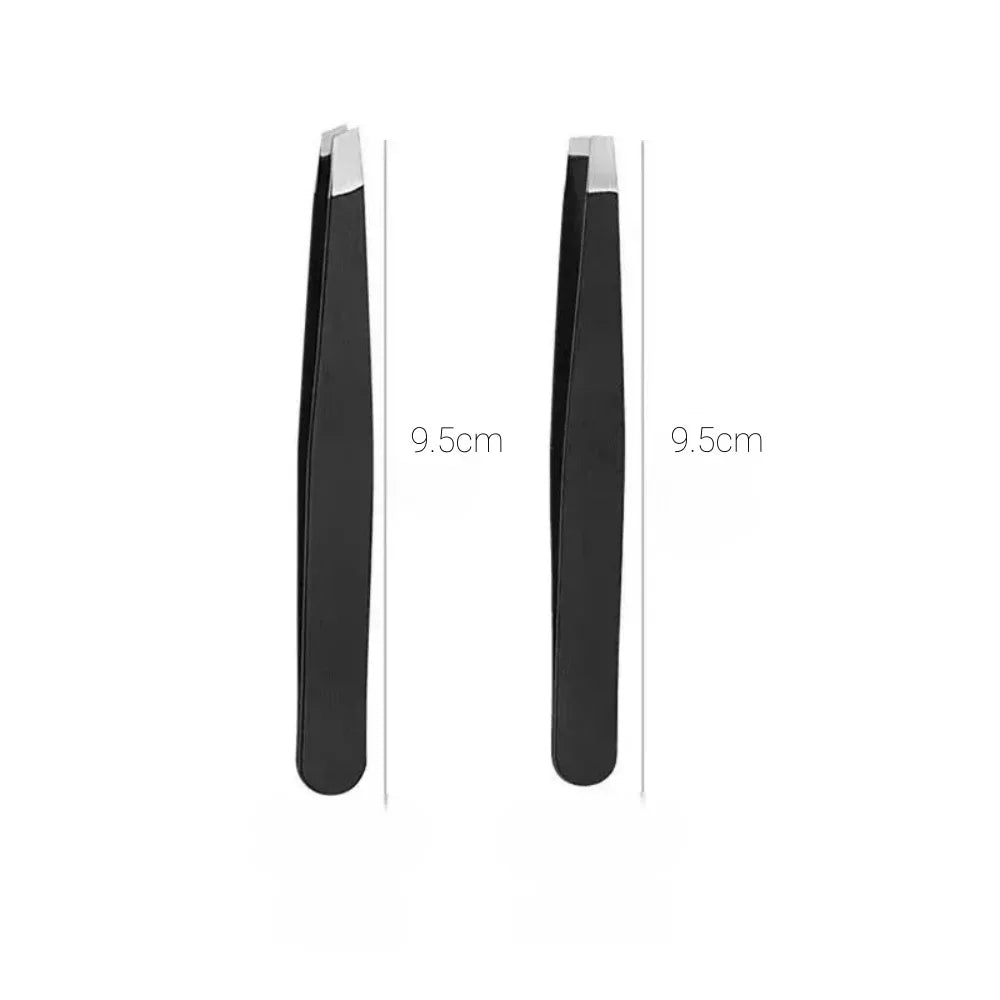 Stainless Steel Eyebrow Tweezers with Trimming Knife Slant Flat Tip Hair Remover Eyebrow Eyelash Beard Double Eyelid Makeup Gift