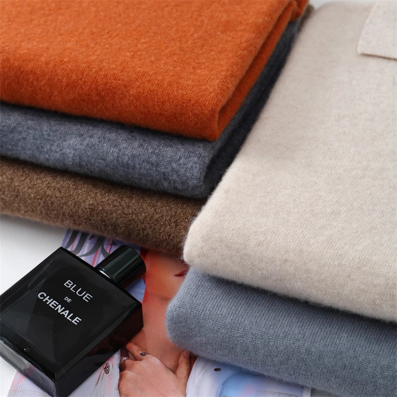 Autumn/Winter Men's 100% Pure Cashmere Pullover Business Casual Solid Knitted Sweater Loose Collar Tops Thick Warm Base Jumper