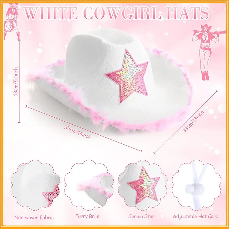 Accesorio de disfraz rosa a la moda, sombrero de vaquero para adultos, sombrero de Cosplay de Barbi, gorra de estrella para niñas y adolescentes, sombrero Barbiecore Unisex
