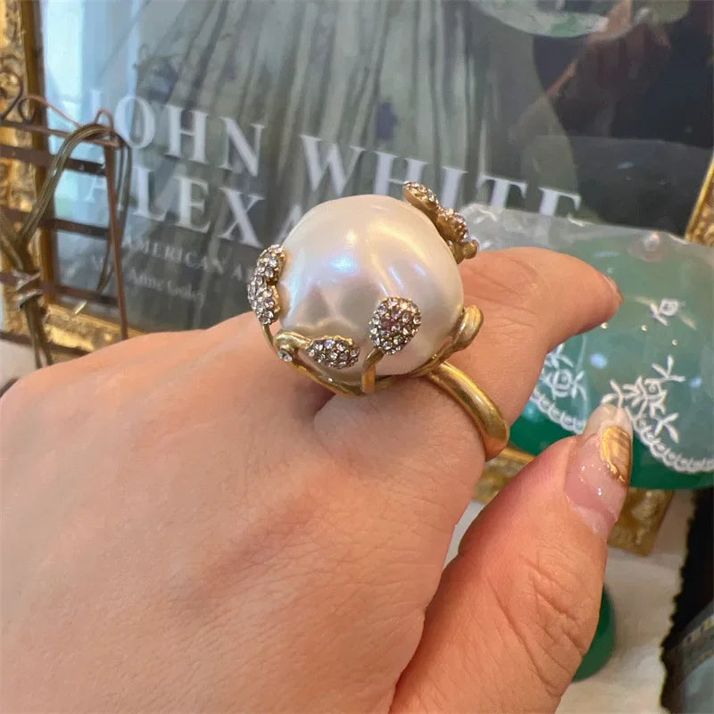 Baroque Style Freshwater Pearls Necklace Jewelry Sets For Women Gold Color Wedding Ring Set Bridal Nightwear Pendant 2025 Trend