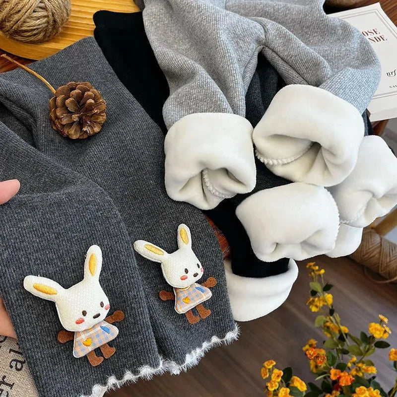 Girls' Fleece-lined Leggings for Autumn and Winter Thickened One-piece Fleece Pants for Kids Stylish Warm Pants for Baby